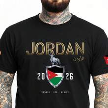 Camiseta de Jordania para la Copa Mundial 2026 – Emblema de la Mascota Nacional, Ropa para Aficionados al Fútbol - Negro (Solo disponible en blanco y negro) - Ver 1