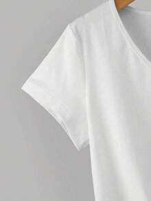 3 piezas Camiseta de mujer de cuello en V de manga corta, tops casuales versátiles clásicos, moda minimalista, adecuada para exteriores, fiestas, estudiantes, maestros, uso diario - Multicolor - Ver 4