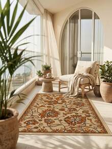 1pc Rug, Carpet, Area Rug, Door Mat, Runner, Vintage Bohemian Floral Pattern Faux Wool Rug, Suitable For Bathroom, Kitchen, Entryway, Hallway, Bedside, Living Room, Bedroom, All Season Soft Machine Washable Carpet Mat, Home Decor - Multicolor - View 2