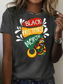 Camiseta de Mujer para el Mes de la Historia Negra|Colores pan-africanos de inspiración africana (rojo/amarillo/verde) con estampado del mapa de África y símbolos  - Camiseta casual de manga corta y cuello redondo, que muestra el orgullo cultural y las actividades tradicionales - Se puede usar durante todo el año. - Negro - Ver 7