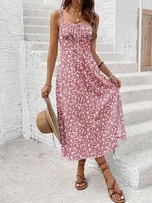 Vestido de tirantes con abertura y nudo de mujer, versátil y con textura de moda - Multicolor - Ver 4