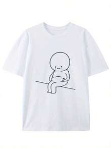 Camiseta corta de manga para verano, sintiéndote triste por ganar peso, camiseta de cuello redondo con diseño creativo Pure - Blanco - Ver 1