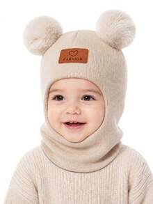 1pc Infant Toddler Newborn Heart Pattern Decor Warm Knitted Hat New Style Children Warm Face Mask Hat Suitable For Autumn/Winter Daily Use - Heart-shaped Double Balls - View 12
