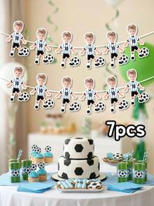 7/14/21pcs Customized Soccer Player Photo Banner, Personalized Face Soccer Banner, Hanging Decorative Flag, Soccer Background Wall, Sports Party Happy Birthday Celebration, For Boys, Party Supplies - Multicolor - View 25