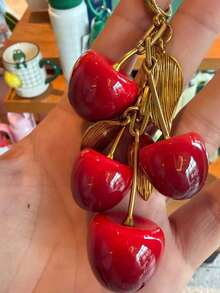 1pc New Retro Cherry Key Chain, Versatile Bag Accessory Pendant, Resin Fruit Keychain Bag Charm - Red - View 2