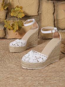 Giày sandal đế xuồng D'ovsay dành cho nữ, quai ngang dệt kiểu espadrille, sandal mùa hè đế dày thoải mái. - trắng - Xem 7