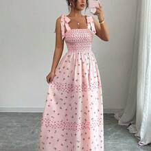 Raffinéa Women's Elegant Floral Print Vacation Dress, Summer Floral Dress Women Pink Dress - Rosa - Ver 2