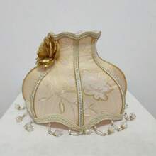 Vintage Champagne Gold Floral Lamp Shade With Crystal Beaded Tassels, Victorian Palace Style Lampshade For Table Lamp, Bedroom Living Room Decor - Fabric Princess Lampshade - View 5