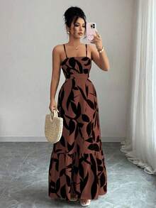Vestido largo elegante de mujer con estampado y cintura ceñida - Multicolor 2 - Ver 7