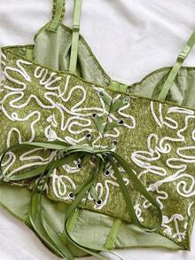 Camiseta de tirantes elegante y bohemia con estampado tropical, adecuada para la playa, el Día de San Valentín, la temporada de bodas, fiestas y festivales de música - Verde - Ver 3
