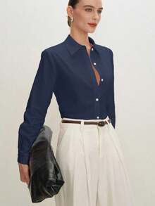 Blusa de mujer con ribete de encaje de color contrastante y cintura ajustable, adecuada para oficina, viajes, negocios, lugar de trabajo, ocasiones sociales, ceremonia de graduación, elegante transporte urbano, uso casual diario, estilo retro de los 90, invitada de boda, dama de honor, anfitriona, salir, citas, fiestas, reuniones, viajes de ocio, festivales de música en el campo, atuendo sencillo, brunch, té, atuendo de aeropuerto - Azul marino - Ver 4