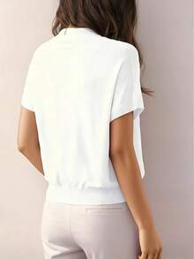 Camiseta holgada de manga corta para mujer, top de punto sin mangas distintivo, capa base de unicolor para el verano - Blanco - Ver 2