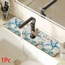 1 pieza Felpudo de grifo con diseño de estrella de mar, de poliéster duradero, de secado rápido y fácil de limpiar, adecuado para cocina y baño, fácil instalación, decoración diaria, regalo, felpudo de baño, felpudo de grifo duradero, accesorio de grifo - Multicolor - Ver 12