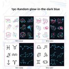 Neon Glow In The Dark Temporary Decor & Dress-Up Stickers - Waterproof, Skin- Luminous Stickers With Soccer & Zodiac Designs! Perfect For World Cup Parties, Raves, Festivals, Football Games, Carnivals, Halloween & More! Stand Out Under UV Blacklight With Cool Green/Blue Glowing Styles, Ideal For Festival Goers & Sports Fans - Random - View 13