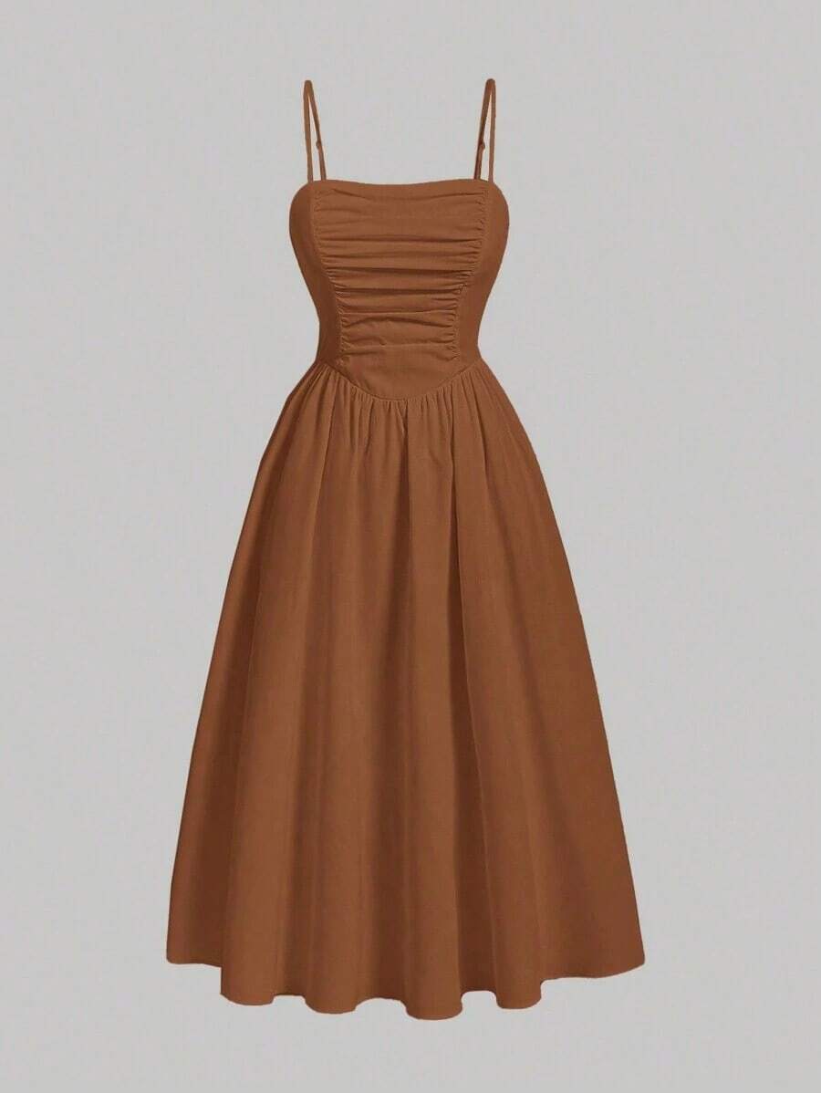 Vestido midi plisado elegante con estampado floral para mujer - Marrón - Ver 1