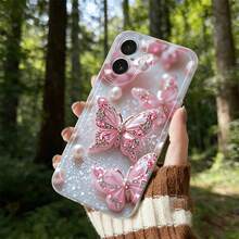 Butterfly 1pc Pink Bow Personalized Pattern Full Coverage Transparent TPU Phone Case Compatible With Iphone 11 12 13 14 15 16 Pro Max Xr 7 8 Plus, Applicable To Series - Multicolor - View 3