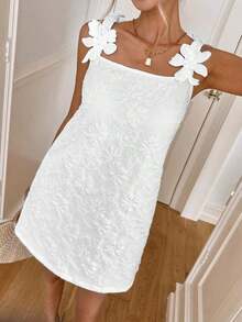 Vestido corto de verano de mujer con tirantes finos y unicolor - Blanco 2 - Ver 7