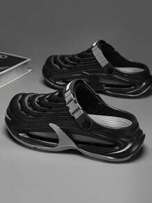 Men's Clogs Summer New Closed Toe Slippers Thick Sole Hollow Breathable Casual Sports Sandals For Men Students Campus Fashion Casual Fishing Driving Travel Youth Outdoor Beach Sand Water Wading Stream Crossing Driving Dual Use Soft Comfortable Slip-On Sandals Men's Plus Size 46 47 Unisex Couple Sandals Lightweight EVA Mesh Hollow Garden Sandals Bath Silent No Noise Men's Slippers Kitchen Chef Shoes Hospital Nurse Shoes Soft Sole Shock Absorption Design Elastic Sandals Men's Slippers - Black - View 7