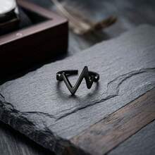 Anillo con forma de rayo curvo, anillos de pareja con estilo minimalista coreano tipo electrocardiograma - Negro - Ver 9