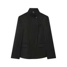 TF.MLN Chaqueta blazer de mujer de unicolor de manga larga y abotonadura sencilla, abrigo de cuello alto de moda vintage profesional para mujer, para otoño y primavera - Negro - Ver 6