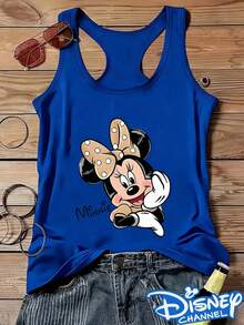 Disney Minnie Polka Dot Print, Women'S Round Neck Sleeveless Vest, Fashionable And Versatile Item Suitable For Home Travel, Comfortable And Loose Version Exclusive For Daily Use - 藍色 - 查看 1