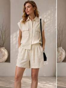 Women's Shirt And Shorts Set With Lining - Champagne - View 4