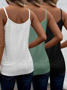 3 piezas Camiseta de mujer de verano casual con encaje calado y textura de punto, top de verano para mujer, top de verano bohemio, top de verano para mujer, top de verano con cuello en V, top de encaje para mujer - Multicolor - Ver 2