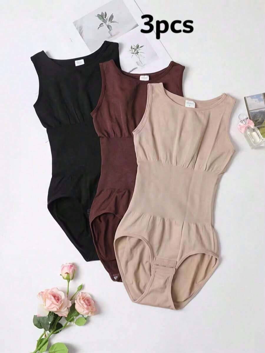 3 piezas de bodys moldeadores sin costuras, control de abdomen, levantamiento de glúteos, cintura ceñida, elegante para el verano - Multicolor 6 - Ver 1
