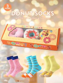 Bộ 3 đôi tất CREATOR SOCKS hình bánh donut ngộ nghĩnh, thiết kế hộp quà sáng tạo hình sô cô la dễ thương và độc đáo, những đôi tất độc đáo này có thể được dùng làm quà tặng bất ngờ cho sinh nhật/tiệc tùng/ngày gia đình/đám cưới/Ngày của Cha. - Màu Hồng baby - Xem 1