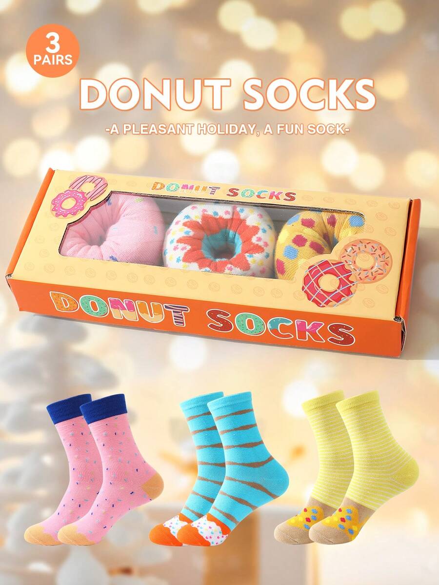 Bộ 3 đôi tất CREATOR SOCKS hình bánh donut ngộ nghĩnh, thiết kế hộp quà sáng tạo hình sô cô la dễ thương và độc đáo, những đôi tất độc đáo này có thể được dùng làm quà tặng bất ngờ cho sinh nhật/tiệc tùng/ngày gia đình/đám cưới/Ngày của Cha. - Màu Hồng baby - Xem 1