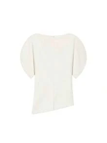 Blusa negra de mujer con cuello redondo, mangas de pétalos y bajo asimétrico, nueva y elegante para el verano - Blanco - Ver 11