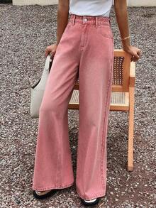 Pantalones vaqueros de mujer sueltos y casuales desgastados para el verano - Rosa - Ver 7