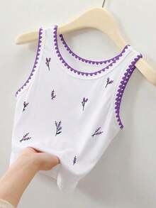 Top sin mangas con cuello redondo en color lavanda con diseño bordado en lavanda para mujeres - Blanco 4 - Ver 3