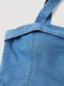 Vestido de mezclilla informal sin mangas con lazo en los hombros para mujer - Azul lavado medio - Ver 5