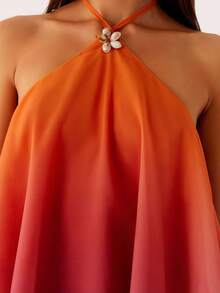Vestido Halter Gradiente Tul Estilo Único Bestseller - Naranja - Ver 5