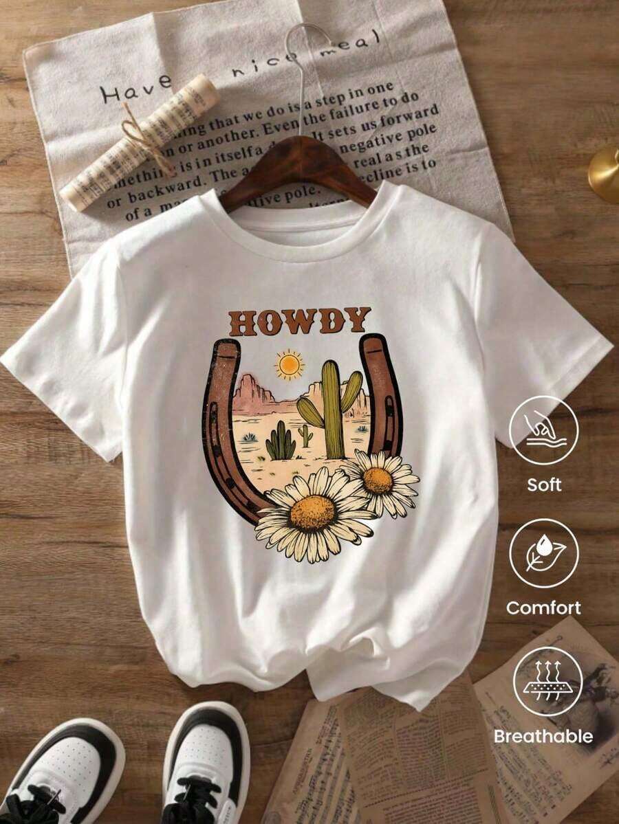 Fashionable Round-Neck, Short-Sleeved T-Shirt, Made In Mexico For The Spring/Summer 2025 Season. Featuring A Cartoon Print, This Matching Couple's Style Is Suitable For Both Tucking In And Wearing Out, For Office And Casual Wear. Designed For Men And Women, Sold Individually. Women's Blouses, Women's T-Shirts, Casual Blouses For Ladies - 白色的 - 查看 1