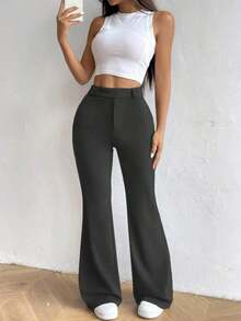 Pantalones acampanados de cintura alta - Gris Oscuro - Ver 6