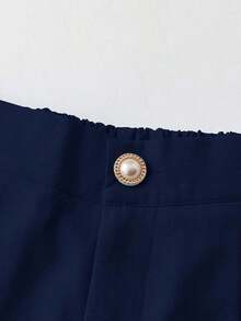 Nuevos shorts casuales, elegantes y cómodos para mujer, con cintura elástica, de línea A, con cierre frontal de cremallera y tejido plisado - Azul marino - Ver 3