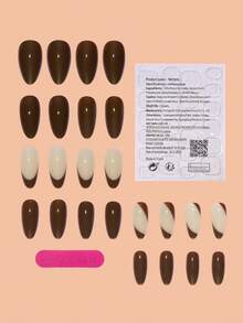 24 Long Almond Nails + 1 Jelly Glue + 1 Nail File - Multicolor - View 4