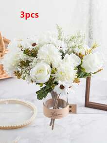 1/3 Piezas Flores Artificiales, Ramo de Rosas Falsas, Margaritas y Dientes de León de Seda, a Granel, para Bodas, Decoración del Hogar y Fiestas, Centros de Mesa, Día de San Valentín, Regalos, Decoración de Otoño, etc. - Blanco - Ver 8