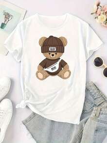 Camiseta oversize con estampado de oso - Suave, transpirable, cómoda, mezcla de poliéster, manga corta, ropa deportiva informal de verano, fácil de cuidar, secado rápido, adecuada para actividades al aire libre y uso casual, estilo casual, ALL/Global/All - Figura predeterminada 2 - Ver 11