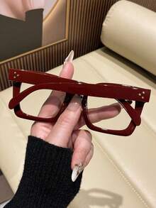 1副Y2K风格方形镜框休闲男女通用复古透明镜片眼镜 - 紅色 - 查看 3