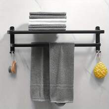 Bathroom Towel Rack, Wall-Mounted Bathroom Shelf, Dual Bars, Foldable, Waterproof And Rust-Proof, Suitable For Storing Towels, Clothes And Jackets, Applicable For Bathroom, Balcony, Hotel, Dormitory And Other Bathroom Accessories - Multicolor - View 5