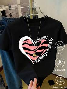 180 g Hecho en México, Moda Primavera/Verano 2026 Camiseta de manga corta, Estampado de dibujos animados, Estilo para parejas, Ropa interior/exterior, Cuello redondo informal para la oficina, Top unisex de una pieza - Negro - Ver 3