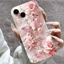Flower 1pc Pink Bow Personalized Pattern Full Coverage Transparent TPU Phone Case Compatible With Iphone 11 12 13 14 15 16 Pro Max Xr 7 8 Plus, Applicable To Series - Multicolor - View 2