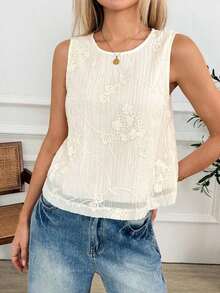 Camisa informal de mujer sin mangas con botones y rayas - Albaricoque 2 - Ver 5
