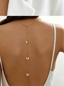1 Cadena de espalda con colgante de mariposa dorada, estilo de cadena de cuentas para banquete de señora, cantidad de cuentas aleatoria - Amarillo Oro - Ver 4