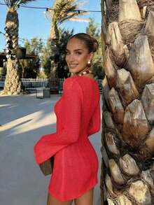 Vestido de manga larga de punto para mujer, estilo de vacaciones en la playa - Sello - Ver 7