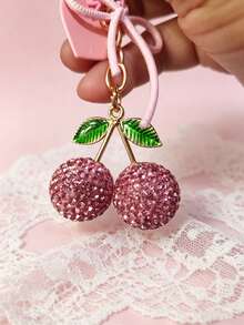 Vintage Red Rhinestone Cherry Key Chain, Bow & Heart Dual Pendant, Sweet Girl Style Bag Charm, Car Key Chain, Unique Delicate Gift For Best Friend Gifts For Mother, Father, Graduation, And Teacher - Multicolor - View 4