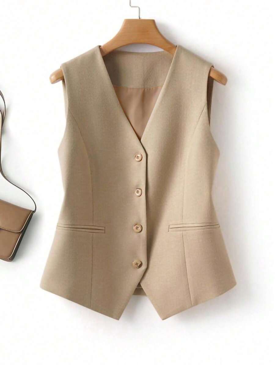 Women's Spring New Suit Vest Jacket, Slim Fit Commuter Versatile Sleeveless Top Summer - Khaki - View 1